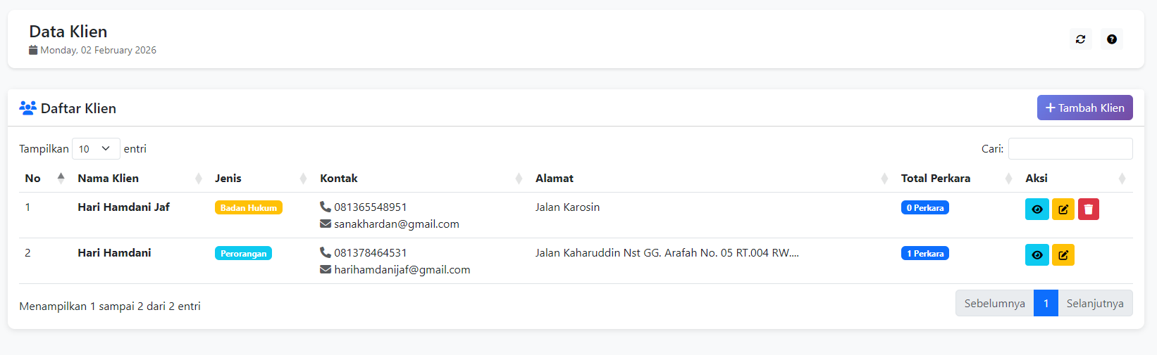 Aplikasi Manajemen Perkara Hukum Untuk Lawyer/Pengacara