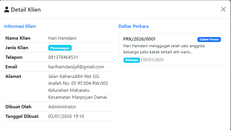 Aplikasi Manajemen Perkara Hukum Untuk Lawyer/Pengacara