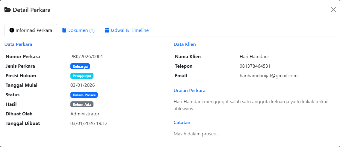 Aplikasi Manajemen Perkara Hukum Untuk Lawyer/Pengacara