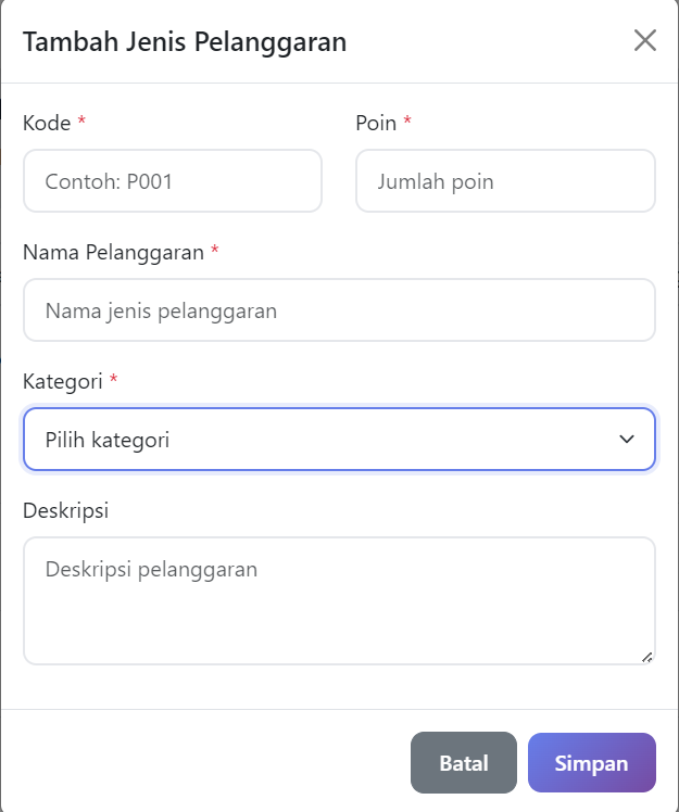 Aplikasi Pelanggaran Siswa di Sekolah